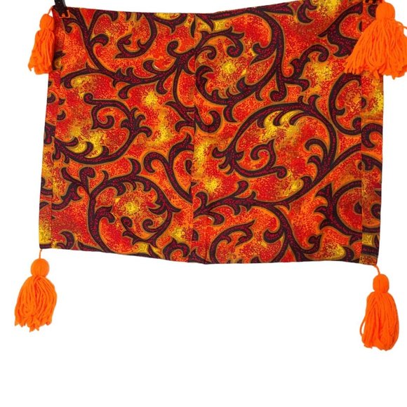 Vintage 70s Handmade Pillow Shams Set of 3 Orange Red Swirl Tassel Standard Size - Picture 5 of 16